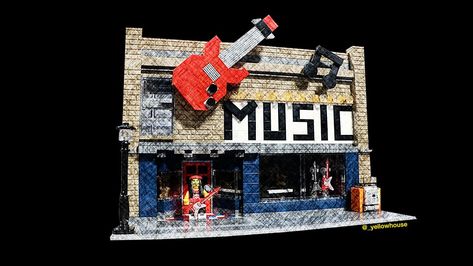 Lego Music Store Sketch | A middle America music store circa… | Flickr Lego Musical Instruments, Store Sketch, Lego Store Nyc, Lego Music Store, Lego Music, Lego Museum Moc, Lego Modular City, Middle America, Lego Modular