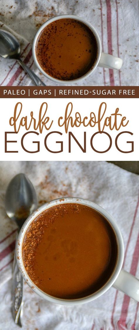 Easy Paleo Dark Chocolate Eggnog :: GAPS-friendly, honey-sweetened Paleo Eggnog, Chocolate Eggnog, Christmas Beverages, Fun Beverages, Gluten Free Christmas Recipes, Gluten Free Drinks, Christmas Buffet, Traditional Cooking, Paleo Recipes Dessert