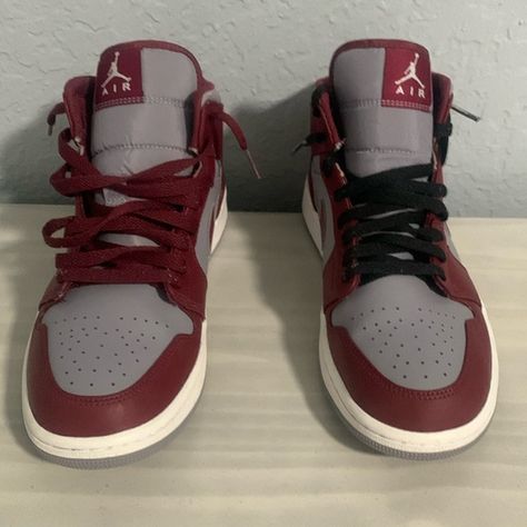 red and grey jordan 1 cherrywoods Grey Jordans, Red And Grey, Jordan 1, Dark Red, Black And Grey, Jordan, Grey, Red, Black