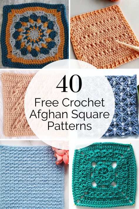 Learn new techniques and find new crochet designers with The Friendship Blanket CAL, a crochet afghan squares patchwork blanket offering 40 crochet afghan square patterns. These crochet squares patterns are designed to create a crochet afghan blanket but you can create nearly anything you like out of them. Crochet squares blankets are gorgeous and fun to create. You won't want to miss this one! 9 Inch Granny Square Free Pattern, Crochet Blocks Blanket, Crochet Pattern Squares Free, Patchwork Squares Crochet, Different Crochet Squares, Easy Crochet Patchwork Blanket, Crochet Blanket With Squares, Textured Granny Square Crochet Pattern, Free Crochet Quilt Patterns