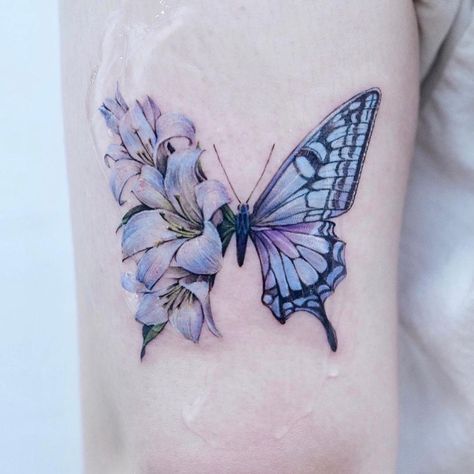 Butterfly Temporary Tattoo, Rose And Butterfly Tattoo, Butterfly With Flowers Tattoo, Tulip Tattoo, Hibiscus Tattoo, Daughter Tattoo, Lavender Tattoo, Flower Wrist Tattoos, Butterfly Tattoos For Women