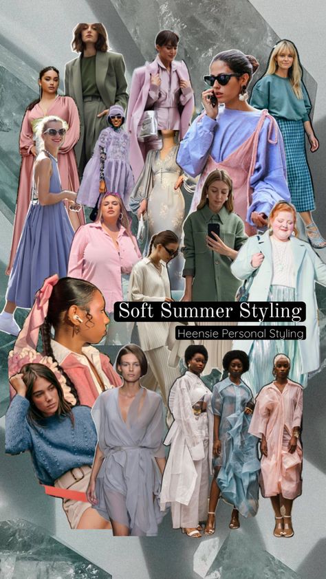 By Heensie Personal Styling Summer Colour Analysis Outfits, Light Summer Color Analysis Outfits, Edgy Soft Summer, Soft Summer Interior Design, Soft Summer Aesthetic Outfits, Soft Summer Celebrities, Summer Outfits Edgy, Summer Interior Design, Seasonal Colour Analysis