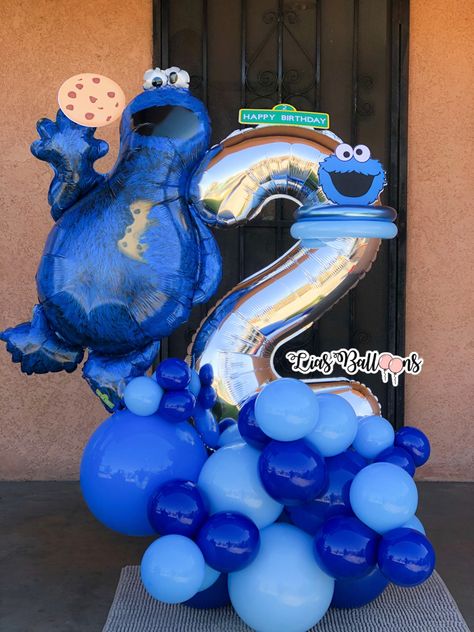 Sesame Street Balloon Bouquet, Sesame Street Balloons, Balloon Stack, Monster Balloons, Cookie Monster Party, Cookie Monster Birthday, Event Business, Sesame Street Birthday Party, Sesame Street Birthday