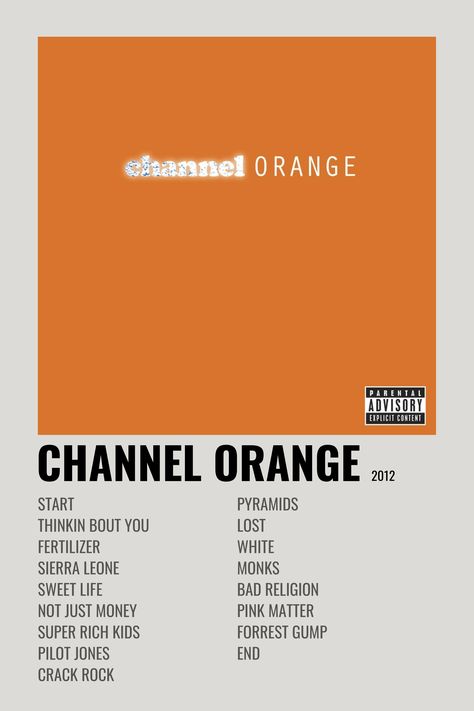 Frank Ocean Channel Orange, Frank Ocean Album, Frank Ocean Poster, Channel Orange, Minimalist Music, Vintage Music Posters, Music Poster Ideas, Cool Album Covers, Music Poster Design