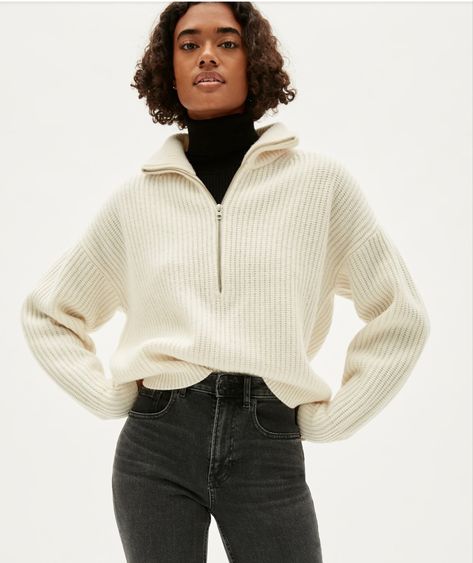 White Half Zip Pullover Outfit, White Quarter Zip Outfit, Quarterzip Outfits, Quarter Zip Pullover Outfit, Zipper Sweater Outfit, Quarter Zip Sweater Outfit, Half Zip Outfit, Zip Up Sweater Outfit, Nancy Meyers Kitchen