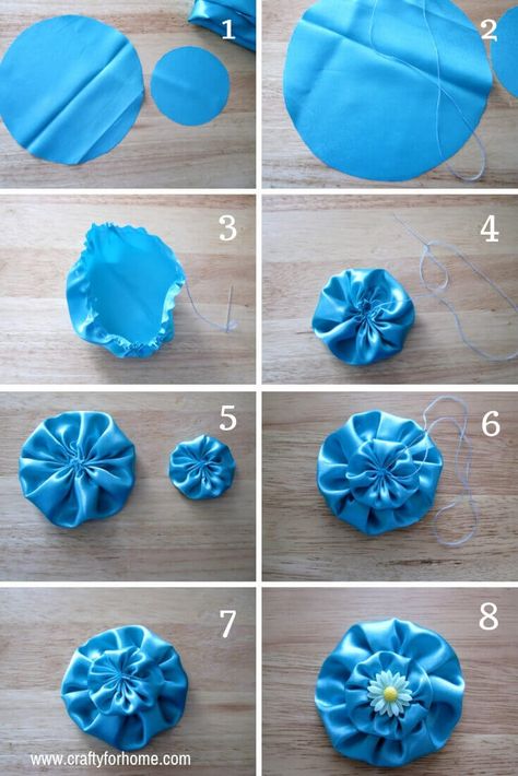 4 Easy Ways To Make Fabric Flower | Learn how easy to make four different fabric flowers, and you can use it for any crafts around the house, embellish the cloth, gift wrapping, hair accessories, also craft for sale. #fabricflowers #easytutorials #fabricflowertutorials #easycraftforkids #easycraftforteens for full tutorials on www.craftyforhome.com Cloth Gift Wrapping, Make Fabric Flowers, Buat Pita, Making Fabric Flowers, Fleurs Diy, Flower Decorations Diy, Fabric Flower Tutorial, Handmade Flowers Fabric, Cloth Flowers