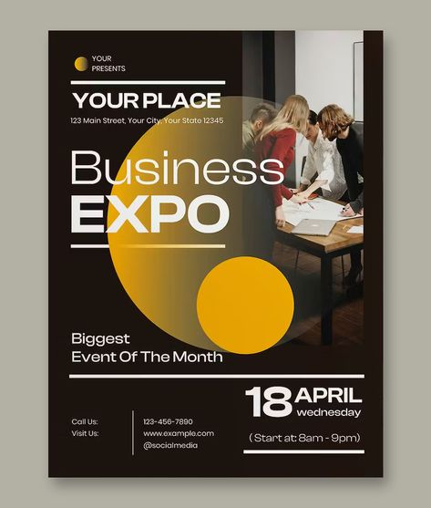 Black Minimalist Business Expo Flyer Design PSD Expo Poster Design Ideas, Expo Poster, Mockup Logo, Business 101, Black Minimalist, Club Flyers, Minimalist Business, Flyer Design Templates, Business Cards Creative