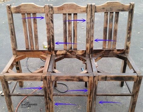 Making A Bench, Dressing Design, Wooden Chairs, Ikea Chair, Old Chairs, Old Chair, Diy Bench, Repurposed Furniture Diy, Diy Chair