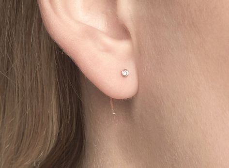 14k Gold Delicate Diamond Open Hoop, Stud Mini Hug Ear Pin Second Piercing… Minimalist Earrings Silver, Second Hole Earrings, Studs Diamond, Silver Gold Earrings, Gold Body Chain, Ear Pin, Gold Nose Stud, Rose Stud Earrings, Ear Pins