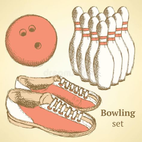 Sketch bowling set in vintage style vector illustration Bowling Drawing, Cute Sketch, Cute Sketches, Illustration Style, Vintage Graphic Design, Illustration Sketches, Sketch Art, Styled Stock, Vintage Graphics