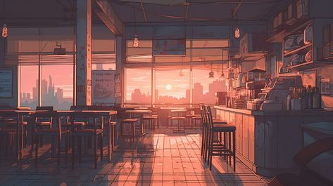 Anime Backgrounds Cafe, Anime Style Drawing, Cafe Background, Blue Background Images, Anime Backgrounds, Drawing Quotes, Vintage Drawing, Love Illustration, People Illustration