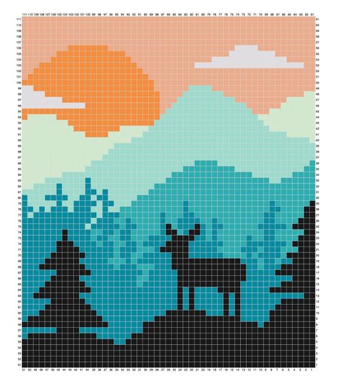 Baby Blanket, Deer Sunset, Crochet C2C Immediate Pattern Download. Crochet Fishing Blanket, C2c Crochet Blankets, C2c Pixel Crochet, Tapestry Blanket Crochet, Deer Perler Beads Pattern, Pixel Art Blanket, Mountain Pixel Art, Deer Pixel Art, Pixel Art With Grid