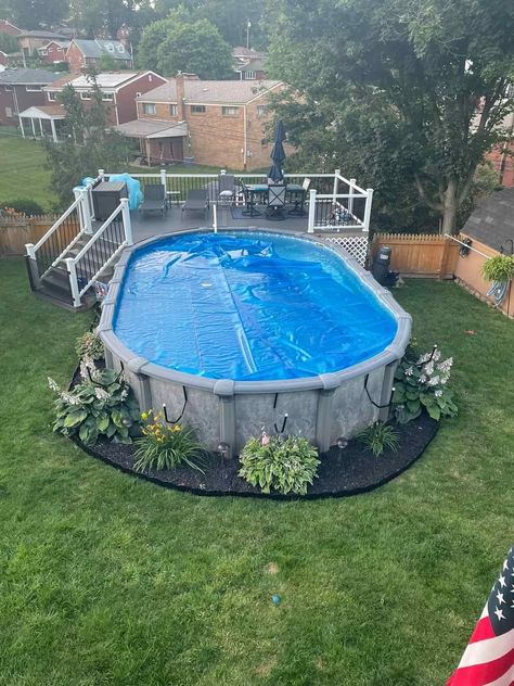 Grill Ideas Outdoor Diy, Square Above Ground Pool Ideas, Trex Pool Deck, Pool Setup Above Ground, Rubber Mulch Around Pool, Small Backyard Above Ground Pool Ideas, On Ground Pool Ideas, Nice Above Ground Pool Ideas, Backyard With Above Ground Pool