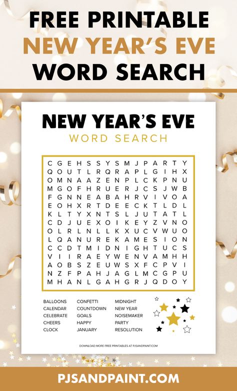 free printable new years eve word search New Years Word Search Free Printable, New Year Word Search, Nye Games, New Year Words, New Year's Eve Activities, Word Search Puzzles Printables, New Year Coloring Pages, Mother's Day Printables, Pe Ideas