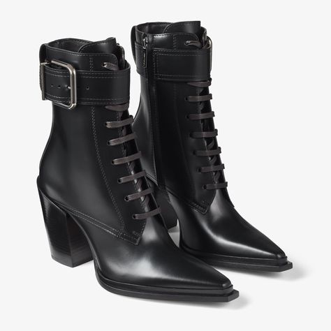 The Myos is a sophisticated ankle boot in brushed calf leather. A bold western-inspired heel sets this boot apart, giving it a modern look. The metal buckle serves as not just a fastening but a statement that is complemented by a laced front and side zip. They’re a staple piece that transcends trend and fits seamlessly into your essential capsule. Leather Boots Black, Yantai, Cuban Heels, Boots For Sale, Black Leather Boots, Boots Black, Leather Ankle Boots, Cute Shoes, Winter Boots