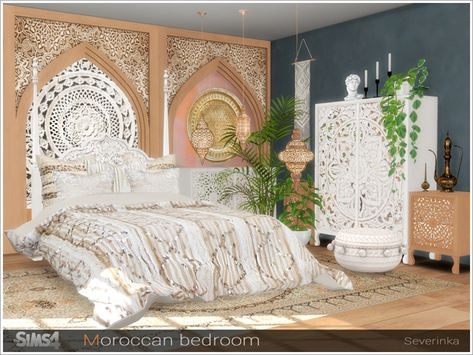 Severinka_'s Moroccan bedroom Arab Bedroom, India Inspired Bedroom, Sims 4 Beds, Moroccan Theme, Moroccan Bedroom, Moroccan Furniture, Sims 4 Bedroom, Adult Bedroom, Double Bed Frame