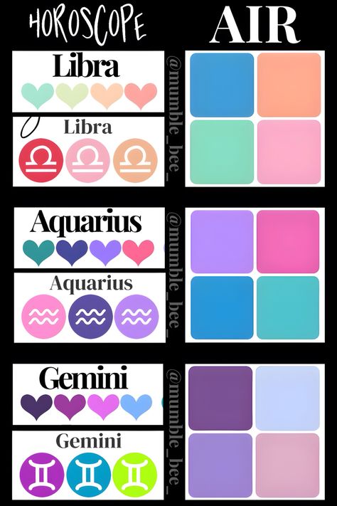 Aquarius Colour Palette, Aquarius Color Palette, Gemini Color Palette, Libra Color Palette, Zodiac Colors, Gemini Color, Libra Color, Bracelet Beading, Zodiac Signs Chart