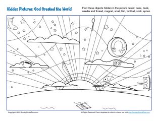 Hidden Pictures for God Created the World Activity on Sunday School Zone Bible Story Printables, God Made The World, God Created The World, Connect The Dots Game, Printable Bible Activities, Dots Game, School Zone, Kids Bible, Bible Stories For Kids