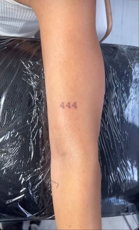 444 Outline Tattoo, Angle Number Tattoo 222, Outline Number Tattoo, 444 Fine Line Tattoo, Fine Line Angel Number Tattoo, Angel Number Tattoo Ankle, Angel Number Tattoo Placement, Angel Number Tattoos, Number Fonts Tattoo