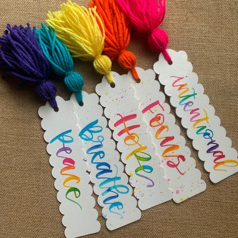 Word of the Year Bookmark Custom Handpainted - Etsy Homemade Bookmarks, Handmade Bookmarks Diy, Word Of The Year, Origami For Beginners, Painted Rainbow, Personalized Bookmarks, Paper Bookmarks, Watercolor Bookmarks, Diy Bookmarks