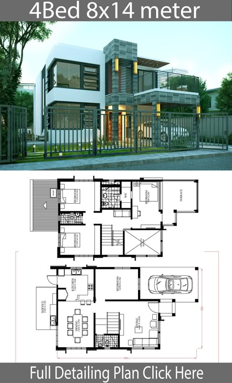 Modern Contemporary House Design, Modern Contemporary House, Garden Ground, Kitchen Backyard, House Description, Big Balcony, Two Story House, Simple House Design, House Construction Plan