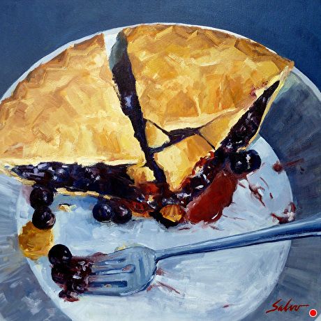 Big Blue times 2 by Anthony Salvo, Oil, 24 x 24 Rhubarb Cake, Berry Pie, Dining Room Wall Art, Food Painting, Wooden Panel, Blueberry Pie, Acrylic Artwork, Daily Painting, Party Prints