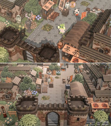 Acnh Medieval, Castle Museum, Pirate Island, Medieval Market, Cherry Blossom Petals, Island Town, Fantasy Town, Animal Crossing Fan Art, Acnh Inspo