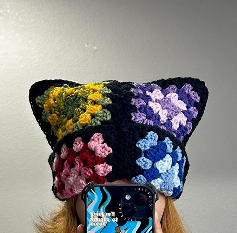 Custom Crochet Granny Square Cat Ear Beanie, Granny Square Cat Ear Beanie , Trendy Beanies , Unisex Beanies - Etsy Crochet Raiders Beanie, Crochet Hats Animal, Cat Accessories For Women, Crochet Cute Beanie, Crochet Silly Hats, Crochet Gift For Man, Crochet Granny Square Hats, Fall Crochet Inspiration, Crochet Fun Hat