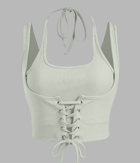 Women Crop Top, Crop Top For Women, Lace Up Tank Top, 일본 패션, Womens Sleeveless Tops, Ribbed Top, Top For Women, Corset Style, Stage Outfits