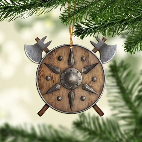 Viking Christmas Ornament | Viking Ornament is perfect for your car mirror, house, birthday gift, or gift for any holiday. Try something new when you get in the car. Viking Christmas Decorations, Elvish Design, Laser Ornaments, Druid Craft, Viking Ideas, Viking Ornament, Viking Christmas, Get In The Car, Viking Decor