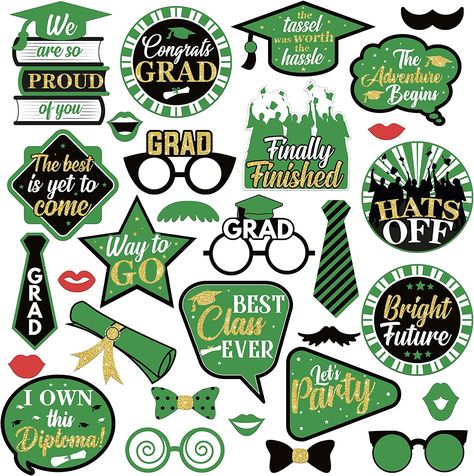 Green And Gold Graduation, Graduation Props, Gold Graduation Decorations, Graduation Photo Props, Red Carpet Theme, Graduation Photo Booth Props, Graduation Party Backdrops, Graduation Photo Booth, Gold Graduation Party