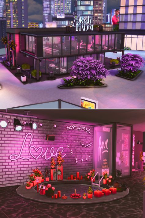 Sims 4 Lounge Lot, Sims 4 San Myshuno Build, Sims 4 Gallery Id, Sims 4 Museum Build, Sims 4 Lounge Build, San Myshuno Builds, Lounge Sims 4, Sims 4 Date Night, Sims 4 Lounge