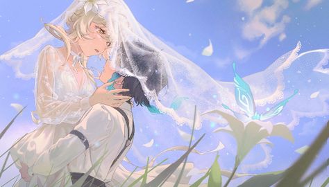 (1) Home / X Genshin Wedding, Lumine X Venti, Boy Character, Picture Search, Larp, Couple Posing, Genshin Impact, Anime Drawings, Search Engine