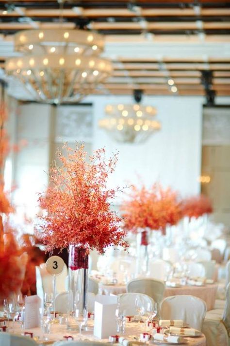 Delicate red orchids add a brilliant pop of colour to Four Seasons Hotel Hong Kong Chinese Banquet Wedding Table Settings, Chinese Wedding Table Decor, Chinese Wedding Centerpieces, Chinese Banquet Wedding, Chinese Wedding Flowers, Fun Centerpieces, Chinese Theme Parties, Chinese Banquet, Modern Chinese Wedding