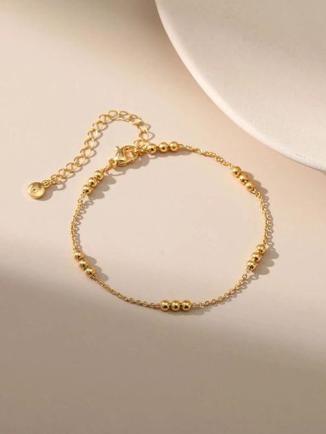 18K Gold Plated Bead Decor Bracelet | SHEIN USA Delicate Gold Bracelet, Bead Decor, Gold Bracelet Simple, Gold Jewellry, Embellished Fashion, Women Bracelets, Bracelets Design, Gold Pendant Jewelry, Gold Rings Fashion