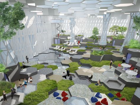 Communication and recreational space ECOSYSTEM. Community Space Design, Ecosystems Projects, Landscape Architecture Design, Community Space, Architecture Design Concept, Space Architecture, Space Planning, Green Space, Architecture Project