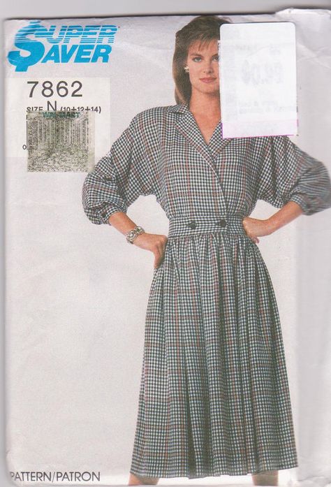 Vintage 1980s pattern for loose fitting dress by beththebooklady, $7.99 Dolman Sleeve Dress, Mock Wrap Dress, Wrap Dress Pattern, Fashion Model Poses, Folded Note, Midi Flare Skirt, Summer Wedding Colors, Kimono Sleeves, Womens Sewing Patterns