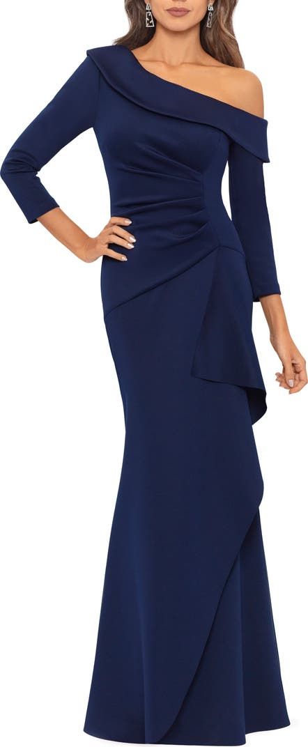 Xscape One-Shoulder Long Sleeve Scuba Crepe Gown | Nordstrom Mother Of The Groom Long Sleeve Dresses, Xscape Dress Long, Navy Blue Mother Of The Bride Dresses, Dresses To Wear To A Wedding Spring, Elegant Mother Of The Bride Dresses Fall, Long Sleeve Mother Of The Bride Dresses, Mother Of The Bride Dresses Classy, Mother Of Groom Dresses Classy, Elegantne Haljine