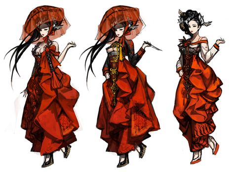 Twin Blades Fantasy, Fantasy Blades Concept Art, Kimono Concept Art, Feng Zhu Design Concept Art, Asian Steampunk Concept Art, Hyung Tae Kim, Steampunk Character, Blade And Soul, Korean Art