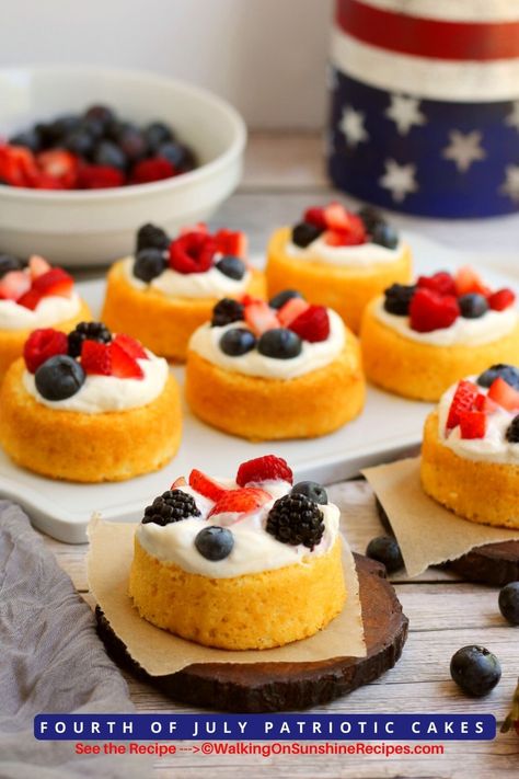 Store-bought vanilla dessert shells, cream cheese frosting & fresh berries are transformed into a festive Fourth of July Cake. Vanilla Dessert Shells, Dessert Shells, Fourth Of July Cake, Vanilla Dessert, Fruit Sugar Cookies, Vanilla Desserts, Fourth Of July Cakes, Fruit Pizza Sugar Cookie, Cake Story