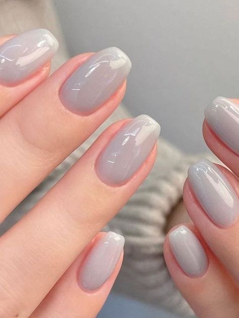 Grey Manicure, Nail Colors For Pale Skin, Light Gray Nails, Grey Nail Designs, Milky Nails, Light Nails, Work Nails, Blush Nails, Gray Nails