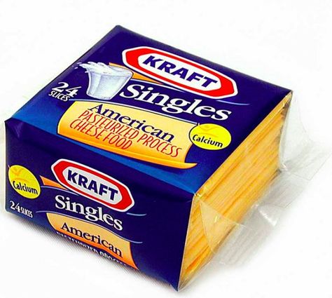 The discussion of last weeks post about American Cheese led me to this article on NPR. Cheese was once colored bright orange to falsely imply it had lots of yellow/orange pigmented cream in it, a s… Sliced Cheese Packaging, Cheese Product, Cheez Whiz, Kraft Singles, Kraft Cheese, Packaging Snack, Cheese Packaging, Kraft Recipes, American Cheese