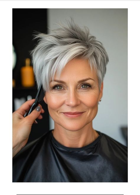 Womens Short Spiky Hairstyles, Short Choppy Grey Hair, Gray Streaked Hair, Platinum Blonde Highlights And Lowlights Short Gray Hair, Cute Short Short Hairstyles, Short Pixie Grey Hair Over 50, Gray Hair Short Over 50, Choppy Haircuts Short, Short Gray Hairstyles For Women Over 50