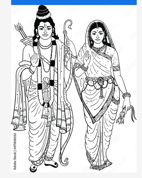 Sita Drawing, Lord Ram And Sita, Rama Drawing, Ram And Sita, Drawing Indian, Lord Surya, Black And White Clip Art, Iron Man Fan Art, Wedding Symbols