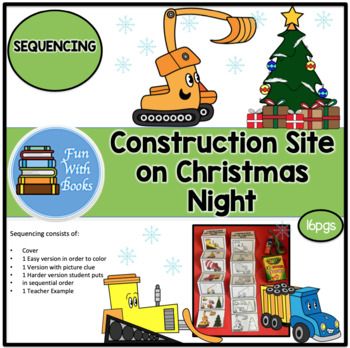 Construction Site on Christmas Night By Sherri Duskey Rinker SEQUENCING BOOK CRAFTThe trucks are gearing up for Christmas by building a special gift! But, there's a surprise waiting for each of them, too! Presents await for Excavator, Bulldozer, Crane, Dump Truck, and Cement Mixer as each finishes t... Construction Christmas, Cement Mixer, Christmas Night, Dump Truck, Construction Site, Christmas Books, Teacher Store, Teacher Pay Teachers, Educational Resources