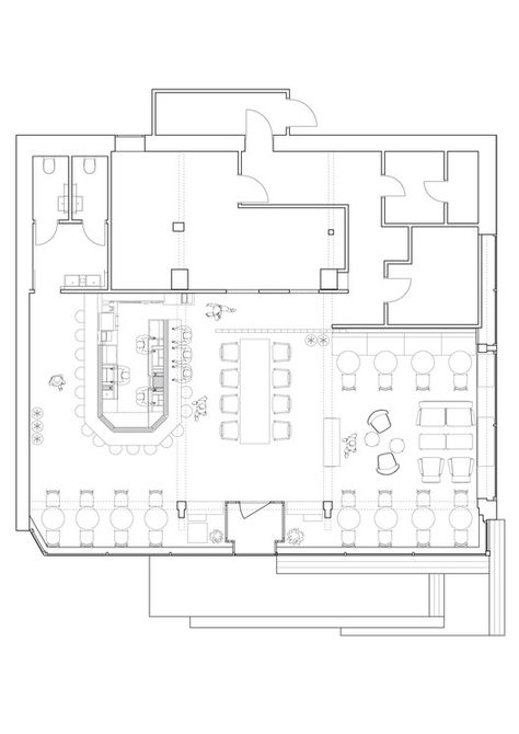 Protagonist Bar / balbek bureau | ArchDaily Bar Plans Design, Bar Layout Plan, Bar Floor Plan, Cafe Floor Plan, Bar Layout, Sport Bar Design, Coffee Plan, Cafe Plan, Restaurant Layout