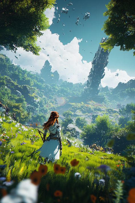 Discover vibrant wallpapers inspired by Horizon Zero Dawn, featuring lush landscapes and ancient robotic creatures in a stunning atmosphere. Horizon Zero Dawn Creatures, Horizon Zero Dawn Banuk, Robotic Creatures, Horizon Zero Dawn Wallpaper, Dawn Wallpaper, Horizon Art, Gaming Wallpaper, Photo Games, Horizon Zero Dawn