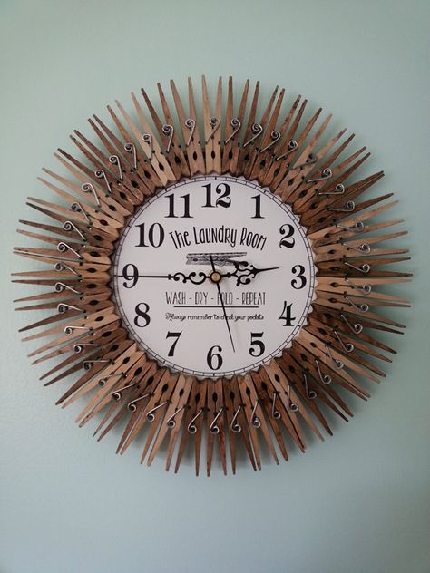 Farmhouse Laundry Room Clock. Wall Decor. by GreatGirlDesigns Laundry Room Storage Shelves, Small Laundry Room Organization, Room Clock, Room Storage Diy, Clothes Pin Wreath, Farmhouse Laundry, Farmhouse Laundry Room, Wash Dry Fold, Diy Apartment Decor