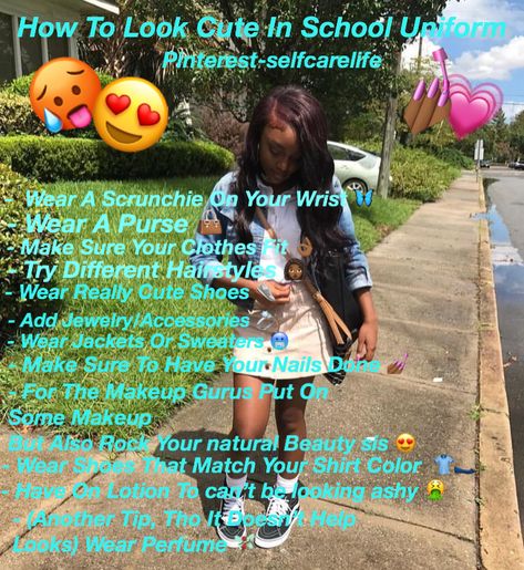 Try It Out🍭Follow Me 💜⬇️⬇️⬇️⬇️ @selfcarelife 🍭Check Out My Other Pins! 💜 Make Uniform Look Cute, How To Look Good In School Uniform Tips, How To Make Uniform Look Cute, Hair School, Baddie Tips, School Help, Makeup Guru, Different Hairstyles, Sweater Making