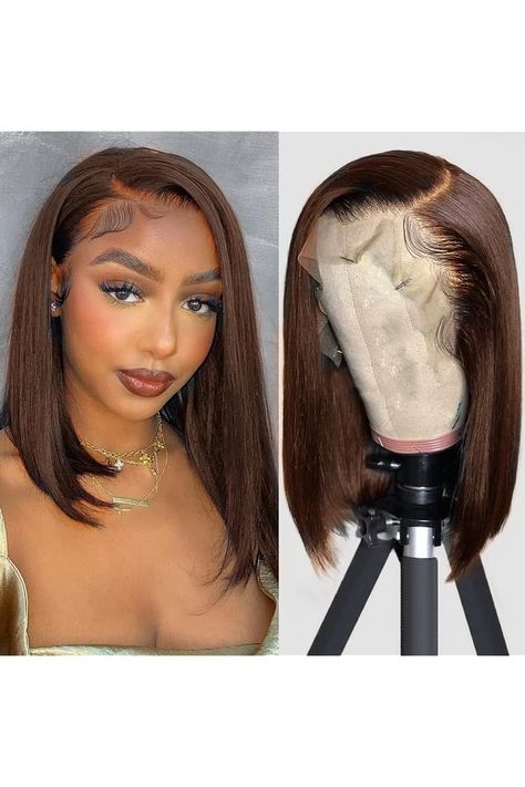 Light Brown Bob Wig Human Hair 13x4 HD Lace Front Wig 100% Unprocessed Brazilian Virgin Human Hair #4 Bob Wigs 160% Density Pre Plucked Natural Hairline with Baby Hair Brown Color Bob for Women(10&#34;) Light Brown Bob, Hair Brown Color, Brown Bob Wig, Color Bob, Fav Hairstyles, Brown Bob, Inspo Hair, Classy Prom, Wig Colors